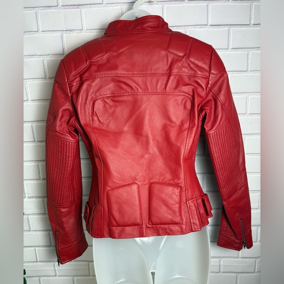 G COLLECTION women Classic vintage red Leather motorcycle Jacket Sleek Design/M - Picture 9 of 16